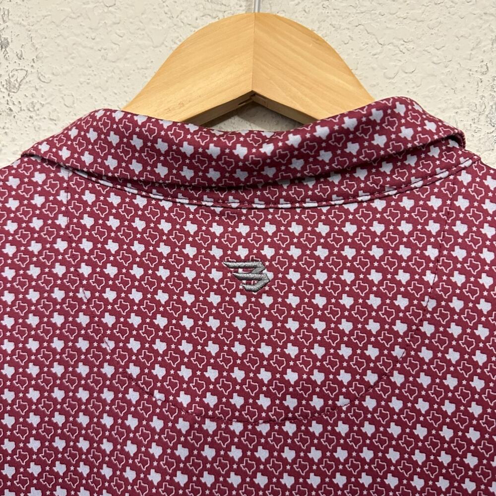 BURLEBO Polo Shirt Maroon Grey Texas All Over Print Performance Golf - Picture 6 of 10